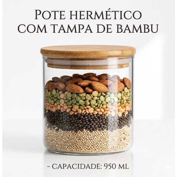 Pote de vidro hermético com tamba de bambu de 750ml