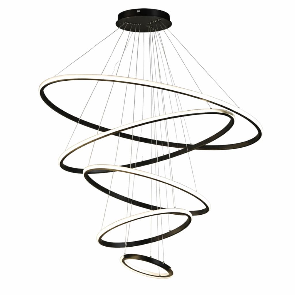 Lustre Pendente Moderno Anéis 5 e 4 Arcos Pe Direito Duplo Alto Cor Preto - Dourado 110V/220V