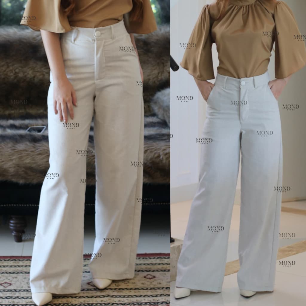 Calça Linho Pantalona Feminina Wid Leg Cintura Alta com Forro e Bolso