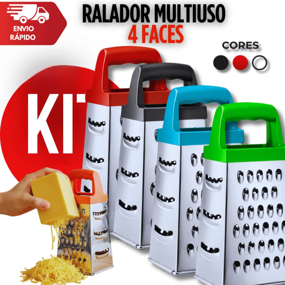 Kit Raladores 4 Faces Aço inox Cabo Plástico Legumes Frutas Queijo Cozinha Restaurantes Utensílios