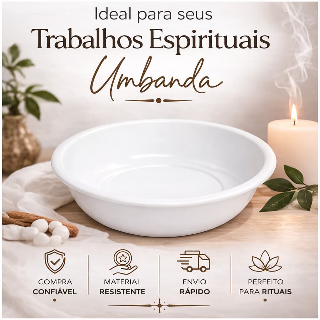 Bacia Ágata Branca Esmaltada 40cm Umbanda Rituais Espirituais Resistente Fácil Limpeza Alta Qualidade