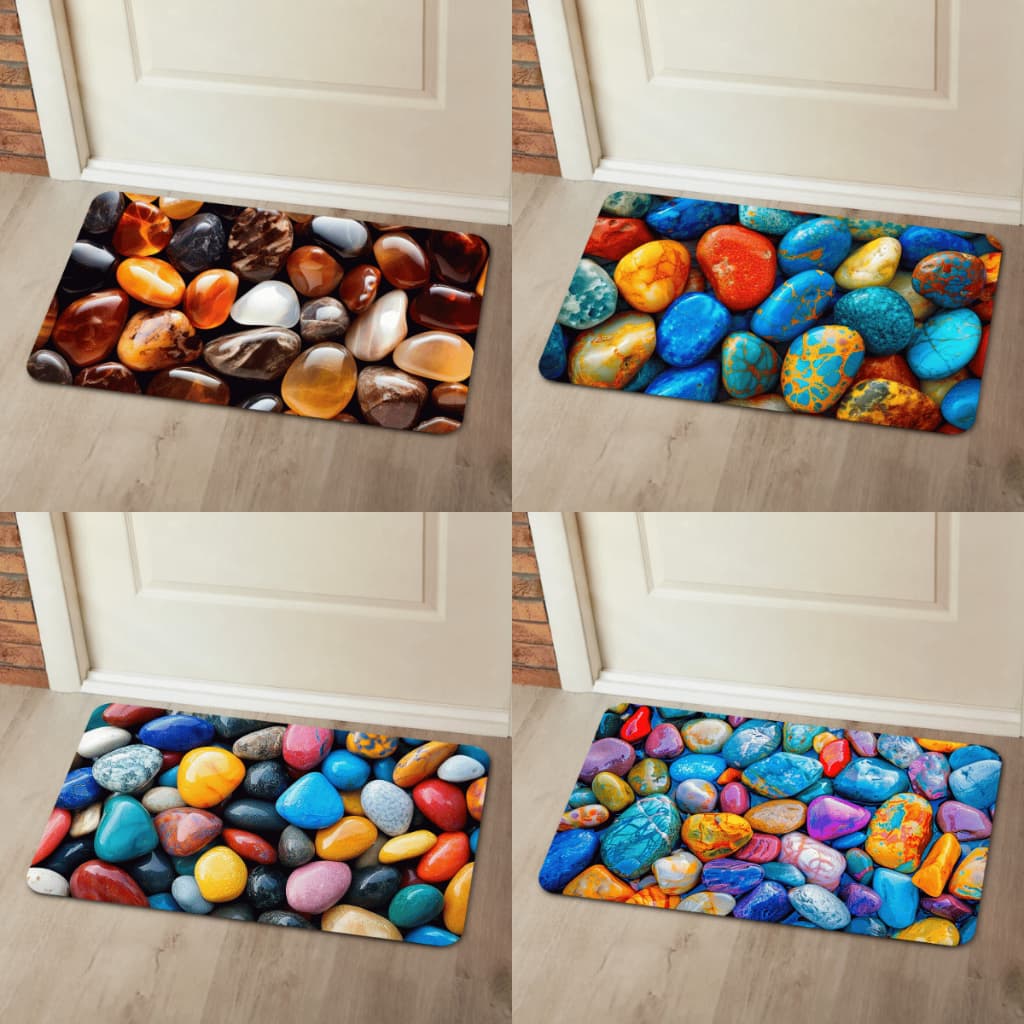 Tapete de Entrada Pedras 3D Decorativo Antiderrapante Pequeno 55x35cm