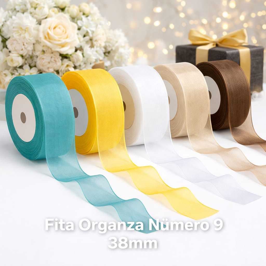 Fita Organza Nº9 38mm 10m/20m para Laços Profissionais Artesanato e Decoração
