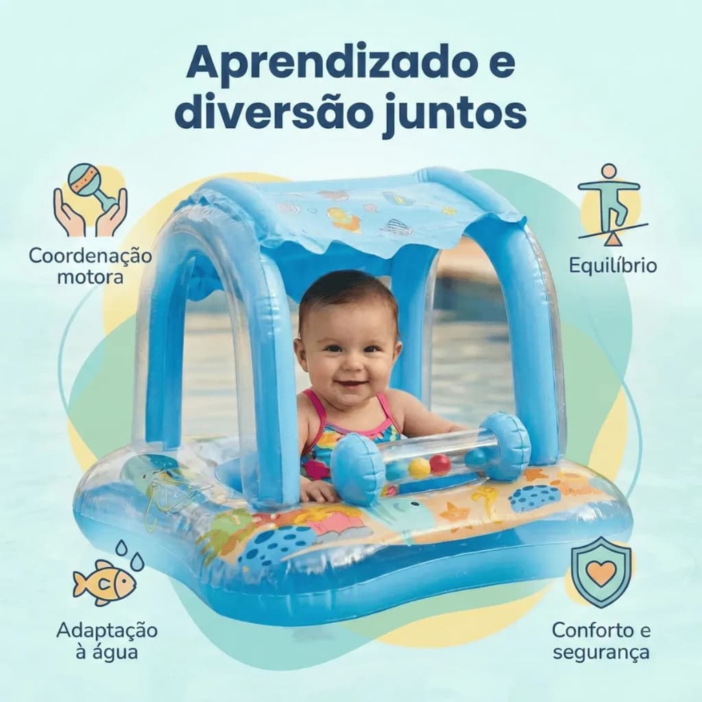 Boia Bote Para Bebê Inflável Brinquedo Para Piscina Proteção Solar UV  Boia Segura Com Apoio Mãos