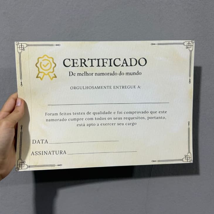 Certificado de Melhor Namorado(a) do Mundo / Casal, Dia dos Namorados