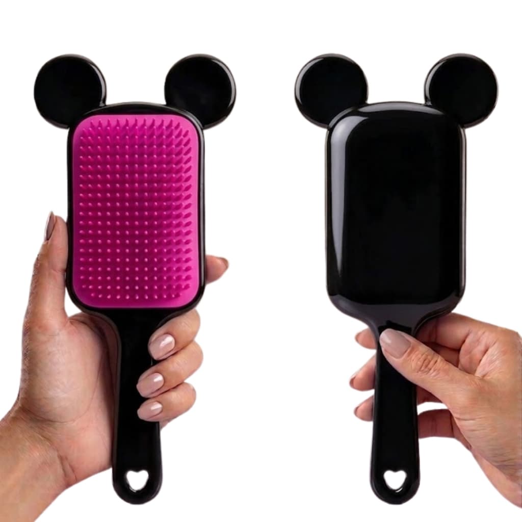 Pente Escova de Cabelo Mickey Raquete Retangular com Orelhinhas Estilo Mickey – Desembaraça Sem Danificar os Fios