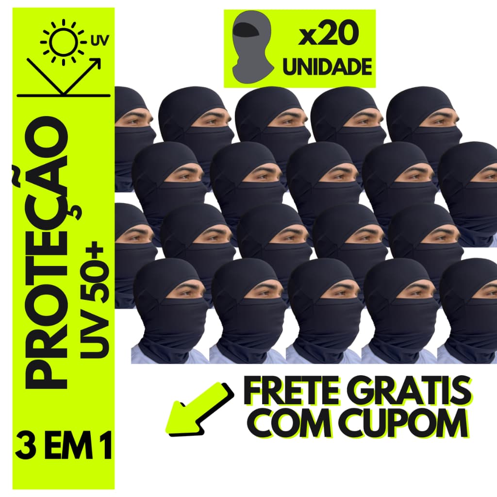 Kit 20 Balaclava Toca ninja proteção frio uv preta tática motoqueiro entregador