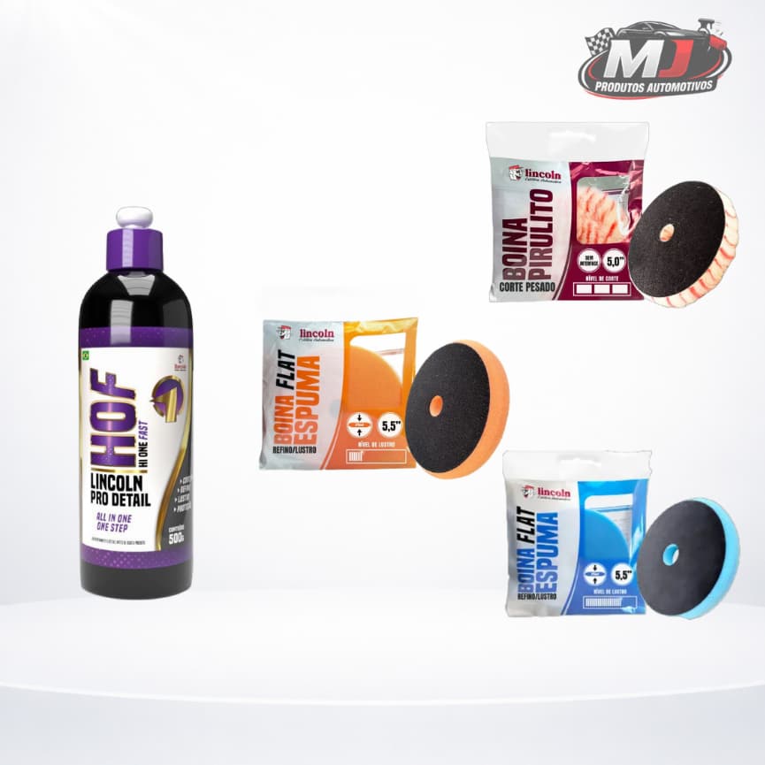Kit Polimento 4 Em 1 Lincoln HOF Composto + 3 Boinas Corte Refino Lustro  Profissional