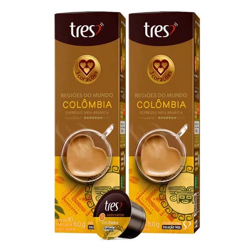 Kit c/ 2 caixas 20 Cápsulas Café COLÔMBIA 3 Três Corações Expresso Especial Regiões do Mundo