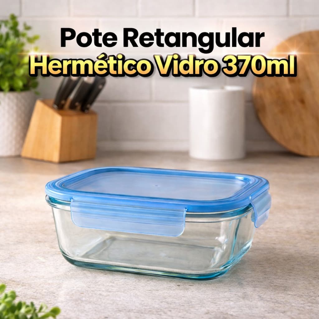 Pote de Vidro Hermético 370ml com Tampa Trava – Não Vaza, Vai ao Micro-ondas e Geladeira