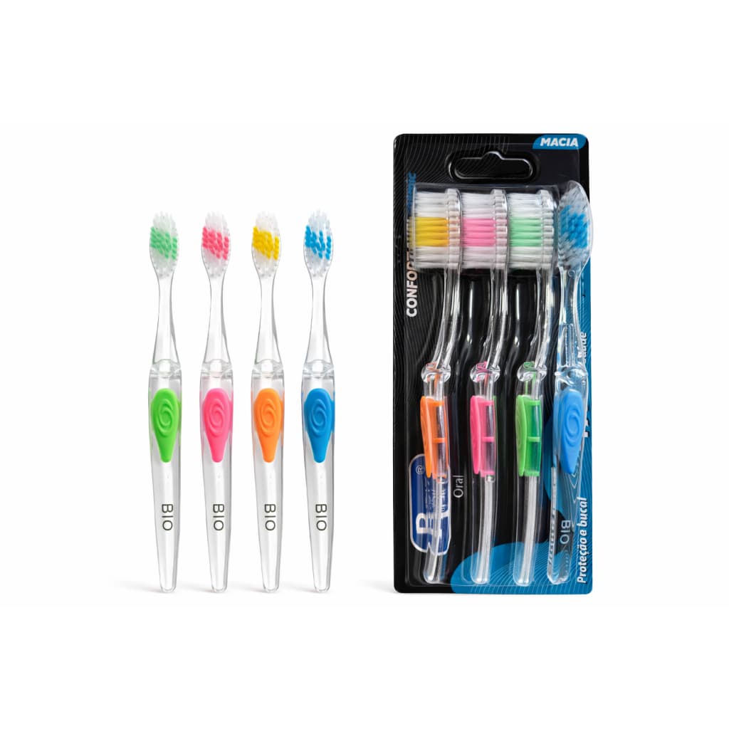 Escovas De Dentes Super Macias 4 Unidades Coloridas B Com Bio