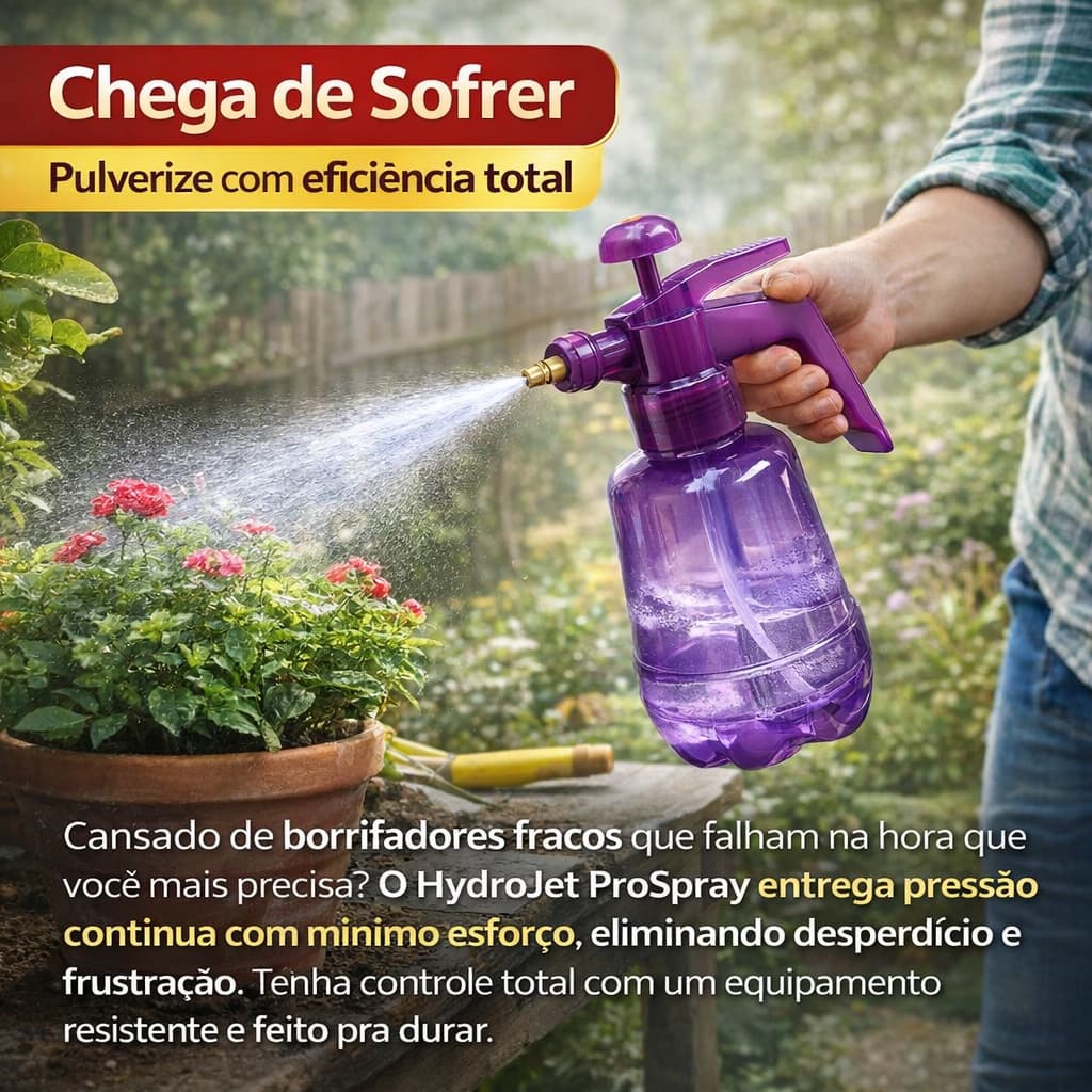 Pulverizador Manual Pressurizado 1,6L HydroJet ProSpray Alta Pressão Multiuso Jardinagem Limpeza Inseticida Resistente