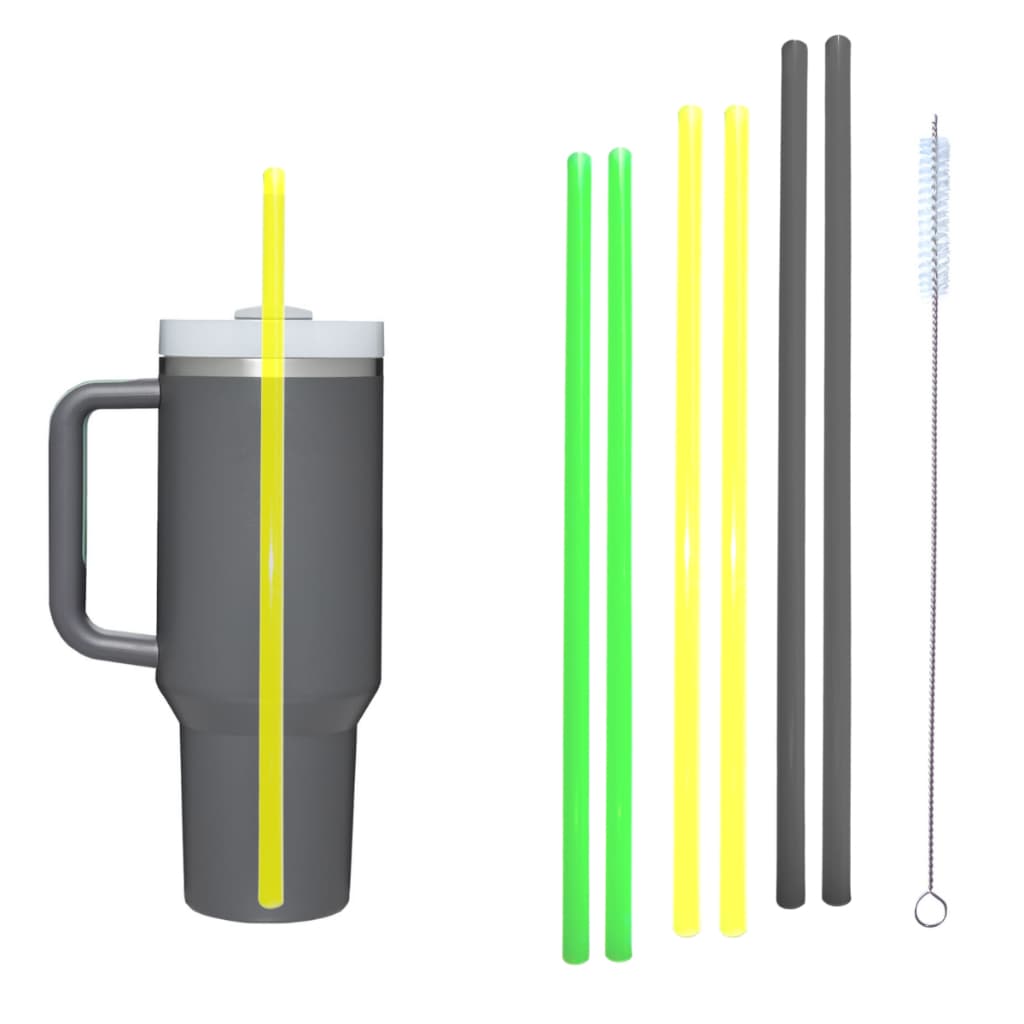 Canudo Substituição Reutilizável 31cm para Para Garrafa Térmica Quencher Kit 2 Un + Escova Limpeza