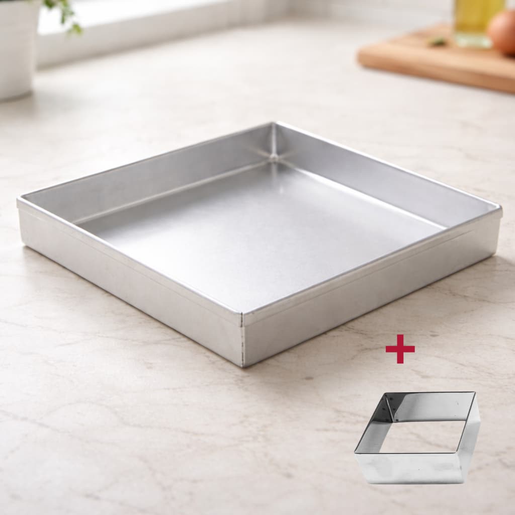 Kit Forma Brownie Alum 30 cm Quadrada Cortador Inox 5 cm