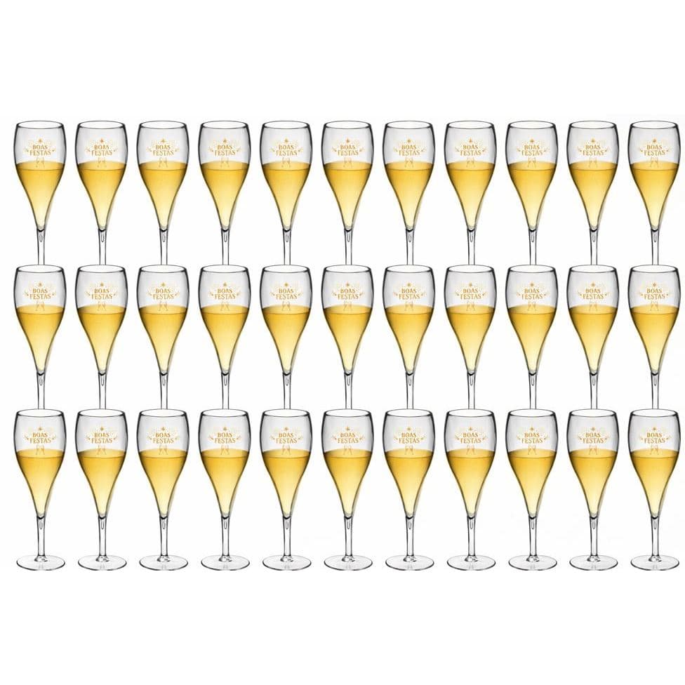 30 Taças Espumante 120ml Boas Festas Brut Acrílico Premium