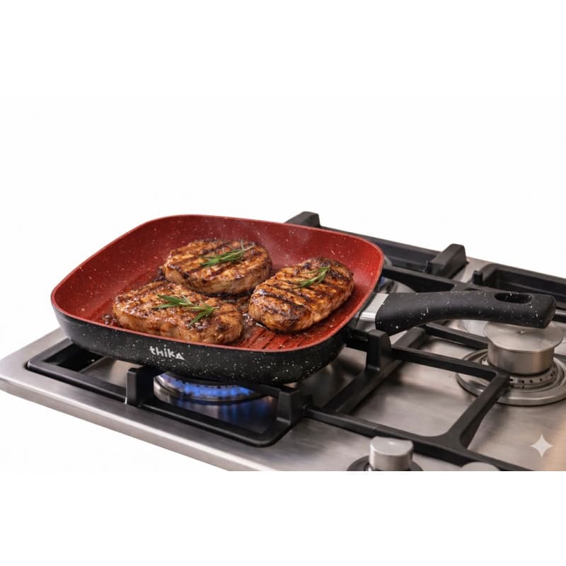 Frigideira Grill Quadrada Antiaderente 24cm Indução Stone Marmorizada