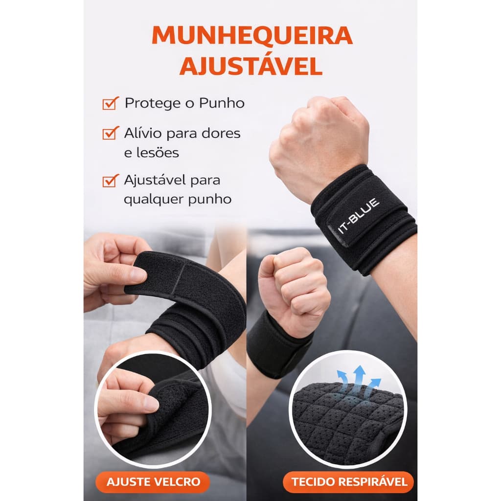 Munhequeira Academia Crossfit Ortopédica Ajustável IT-Blue Proteção Punho Anti Dor e Lesão para Pulso Treino