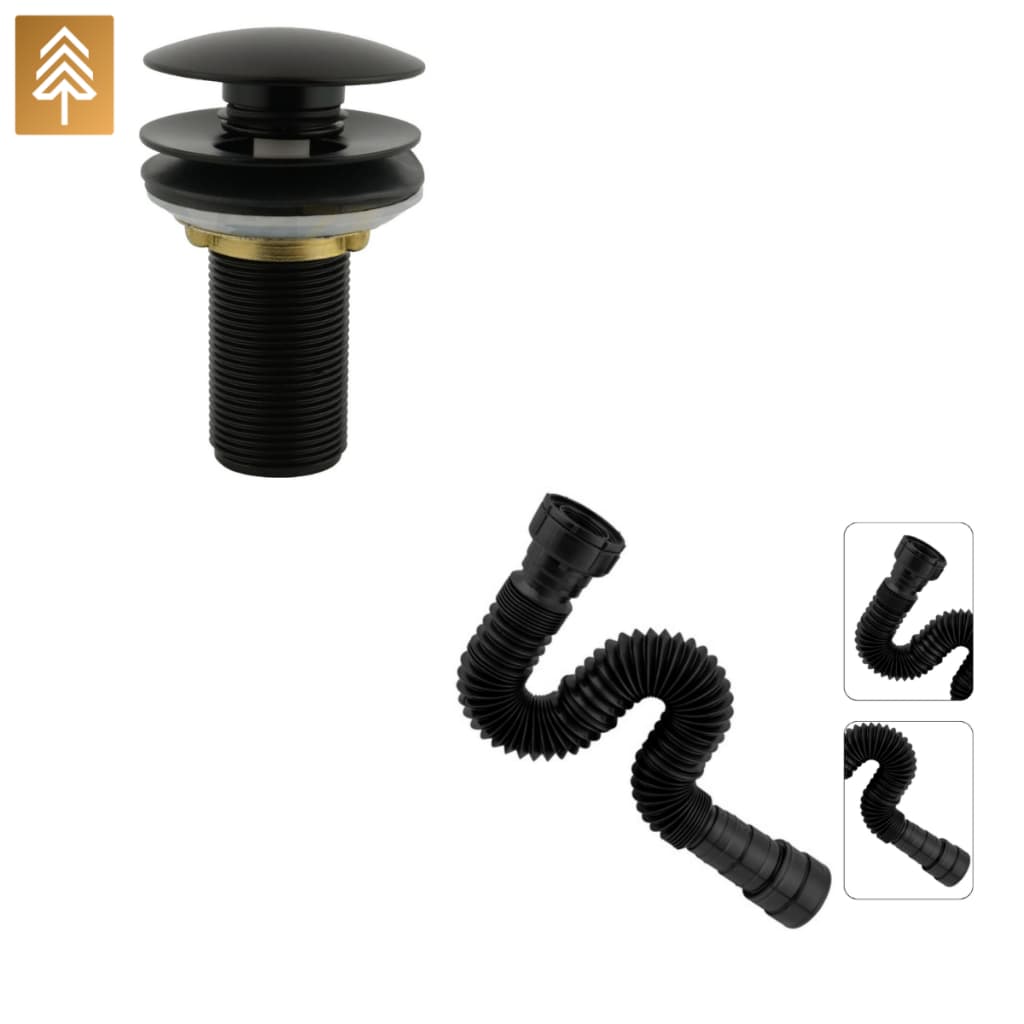 Válvula Click 7/8 Metal Preto C/ Sifão Sanfonado 70cm para Pia Cuba Banheiro Lavatório