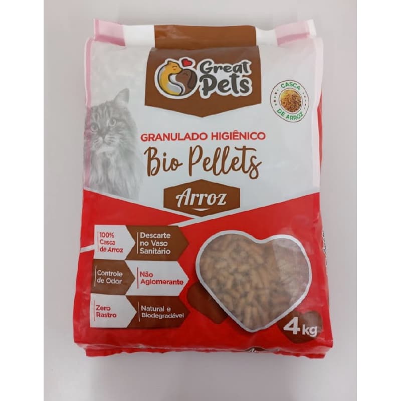 Granulado Higiênico Bio Pellets 4kg Great Pets Casca de Arroz Natural