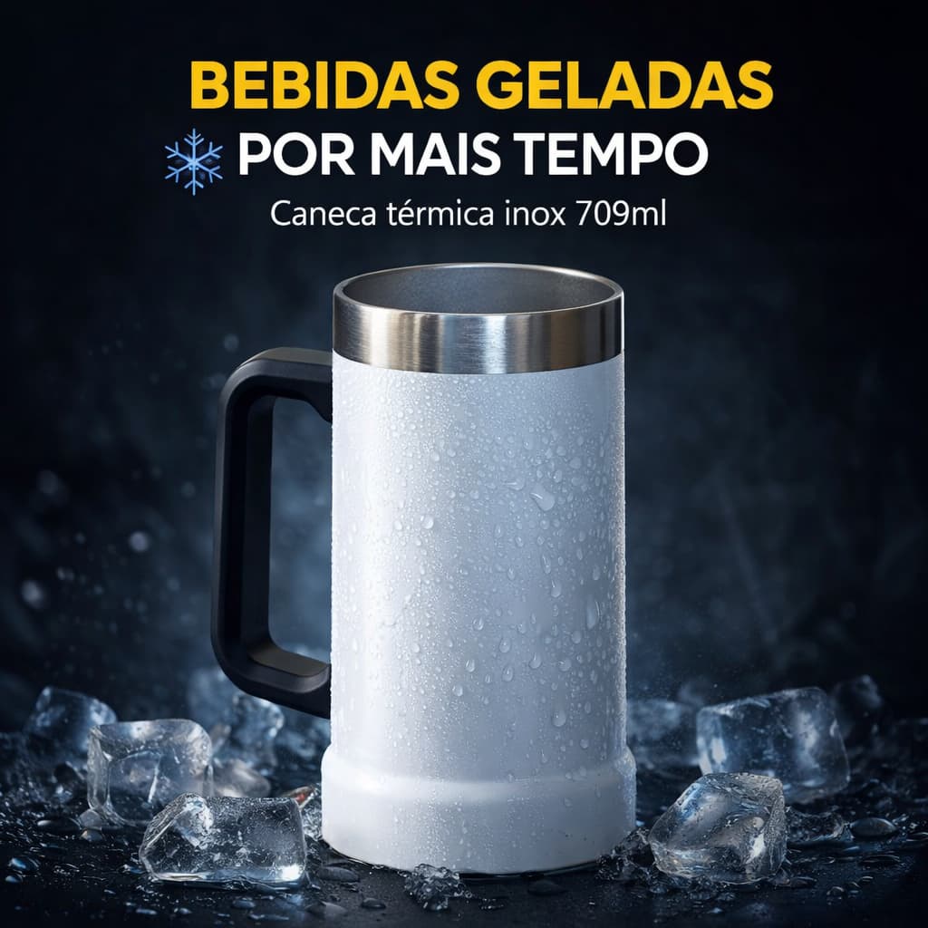 Caneca Térmica Inox 709ml  Parede Dupla a Vácuo Mantém Gelado com Alça