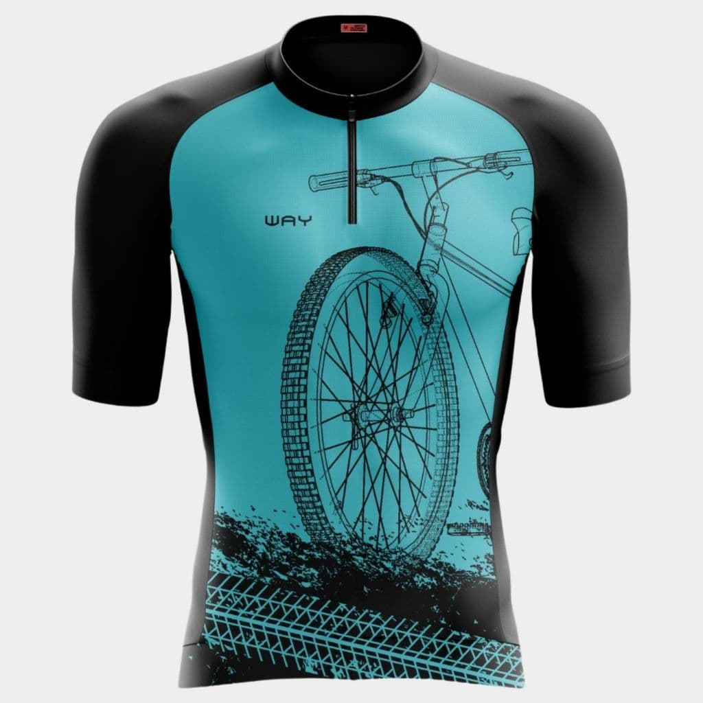 Camisa de Ciclismo Camiseta Manga Curta Proteção UV Bike Roda Azul Roupa Pedal Mtb