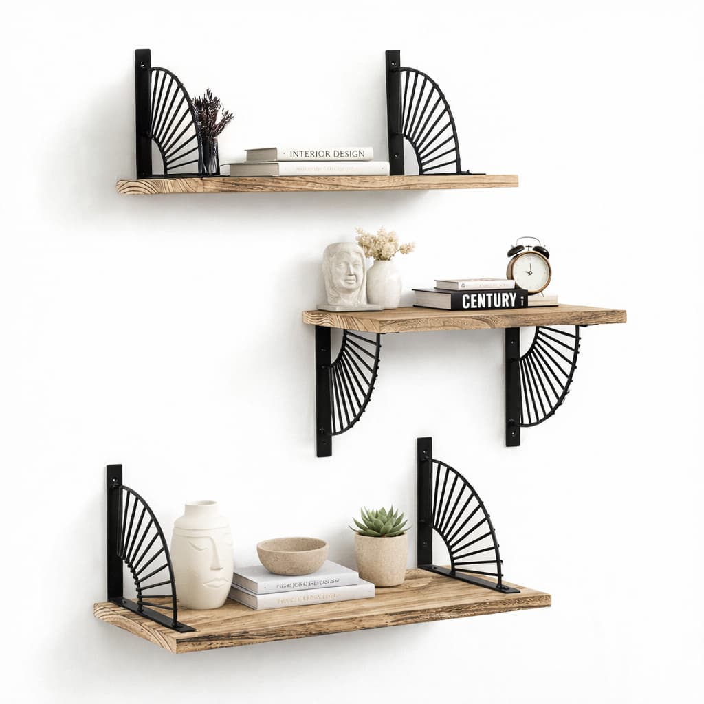 Prateleira Flutuante Nicho Parede Kit 3 Peças Madeira e Metal Decoração Sala Quarto