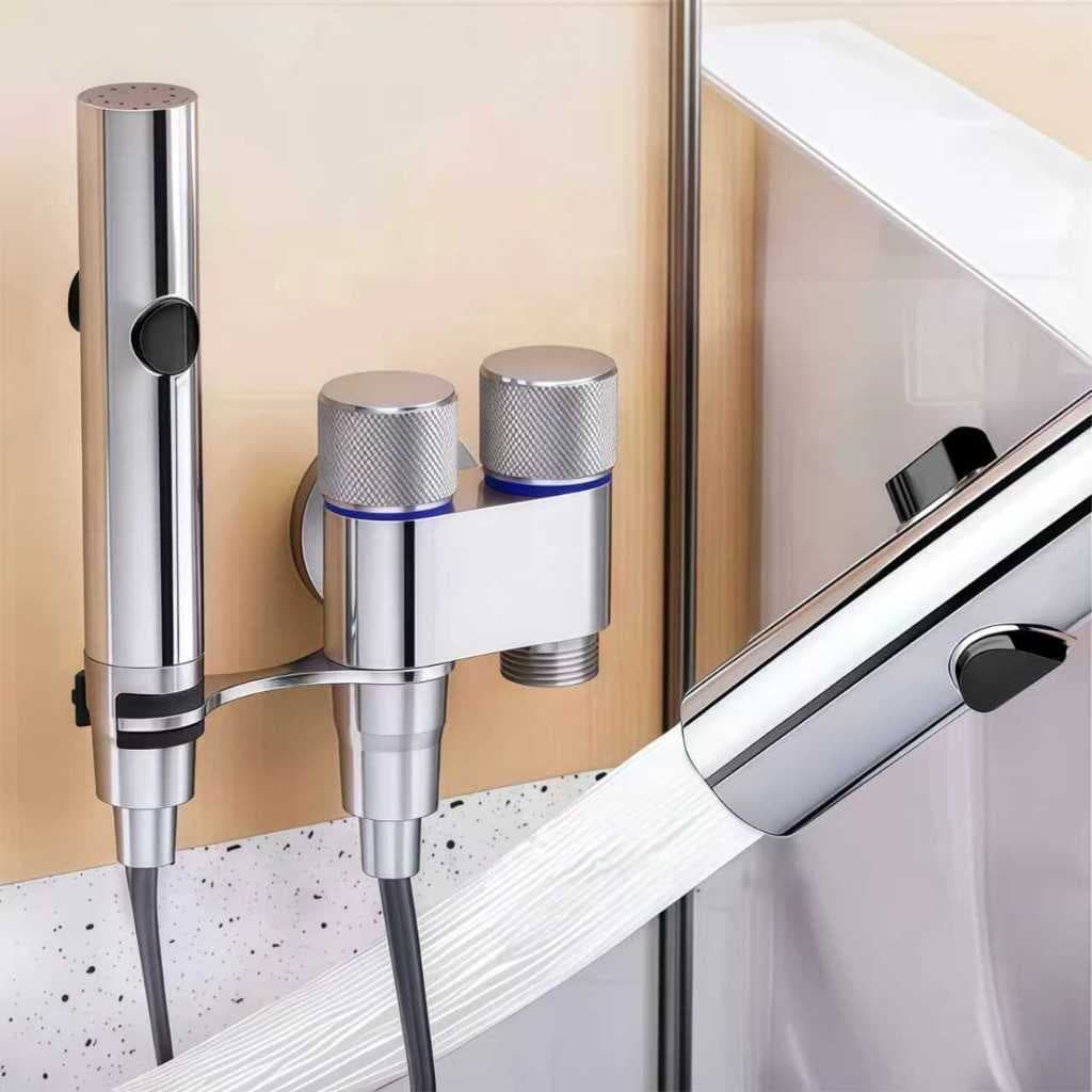 Kit Ducha Higiênica Duas Saídas 1/2" com Registro, pulverizador para higiene e limpeza banheiro
