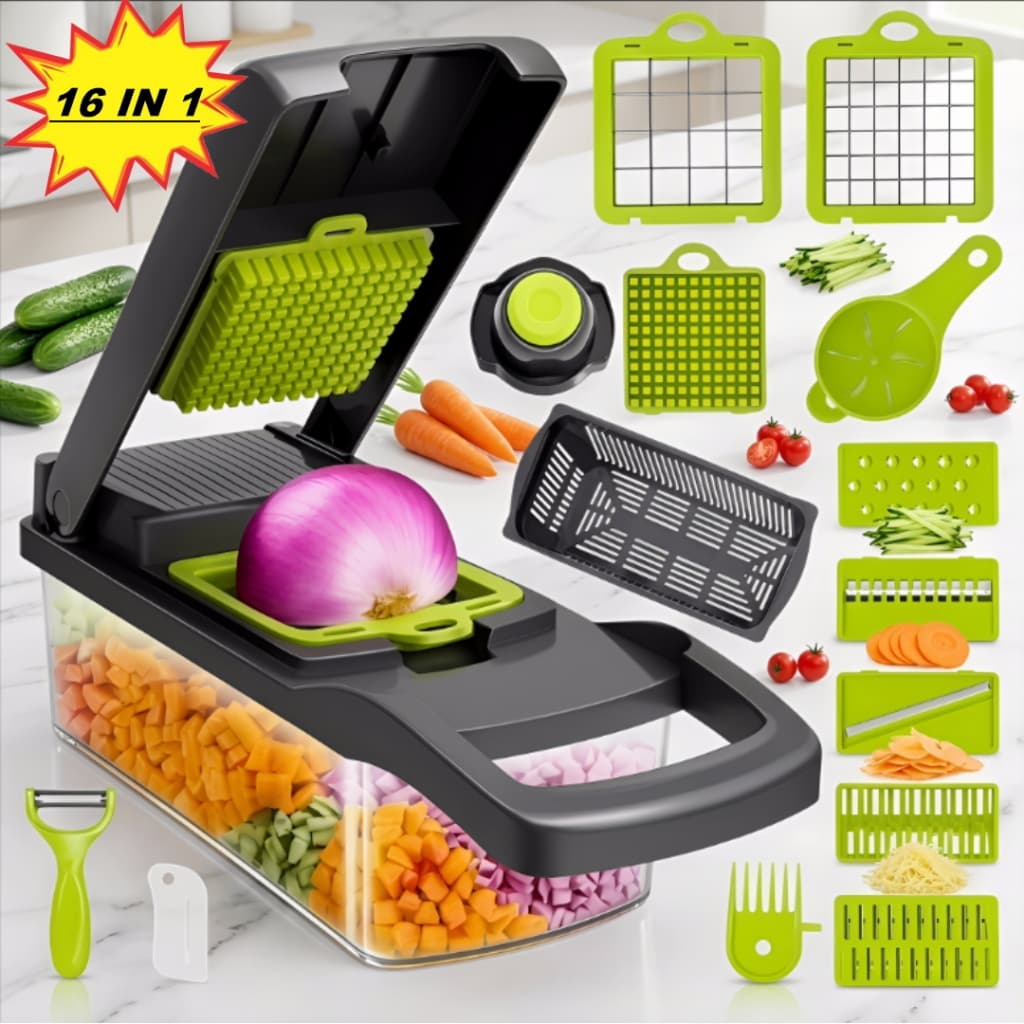 Cortador Fatiador De Legumes Batata Cebola 16 Peças Multifuncional Ralador Mandoline