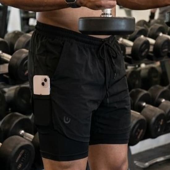 Short Duplo 2 em 1 DRY FIT Masculino com Compressão Academia Fitness Bolso Interno Confortável