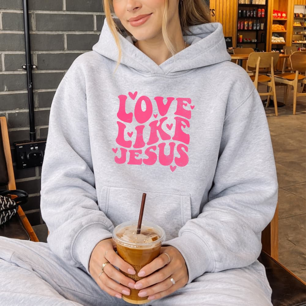 Moletom Canguru Estampado Love Like Jesus 1320 Religioso Igreja Inverno Blusa De Frio Conforto