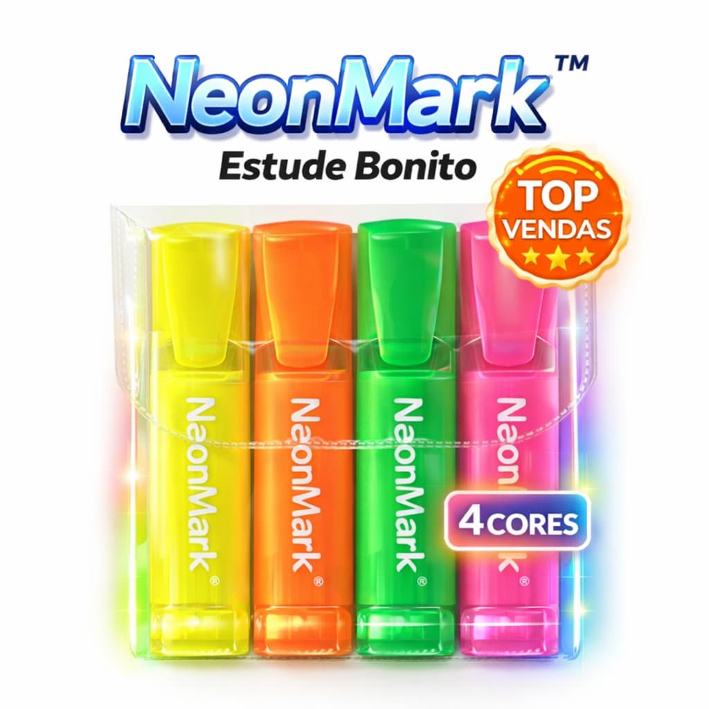Caneta Marca Texto Neon Colorido 4 Cores Neon Kit Escolar Estudo Planner Aesthetic