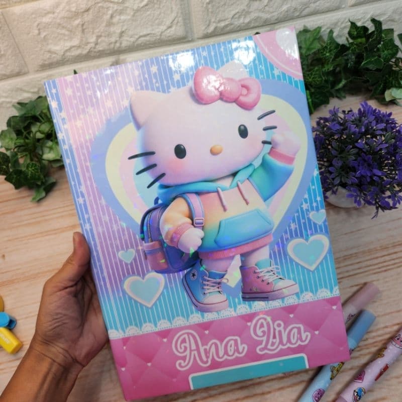 Caderno Brochura Grande Personalizado Hello kitty l 96 Folhas l Caderno Escolar Com Nome l Escolar Infantil