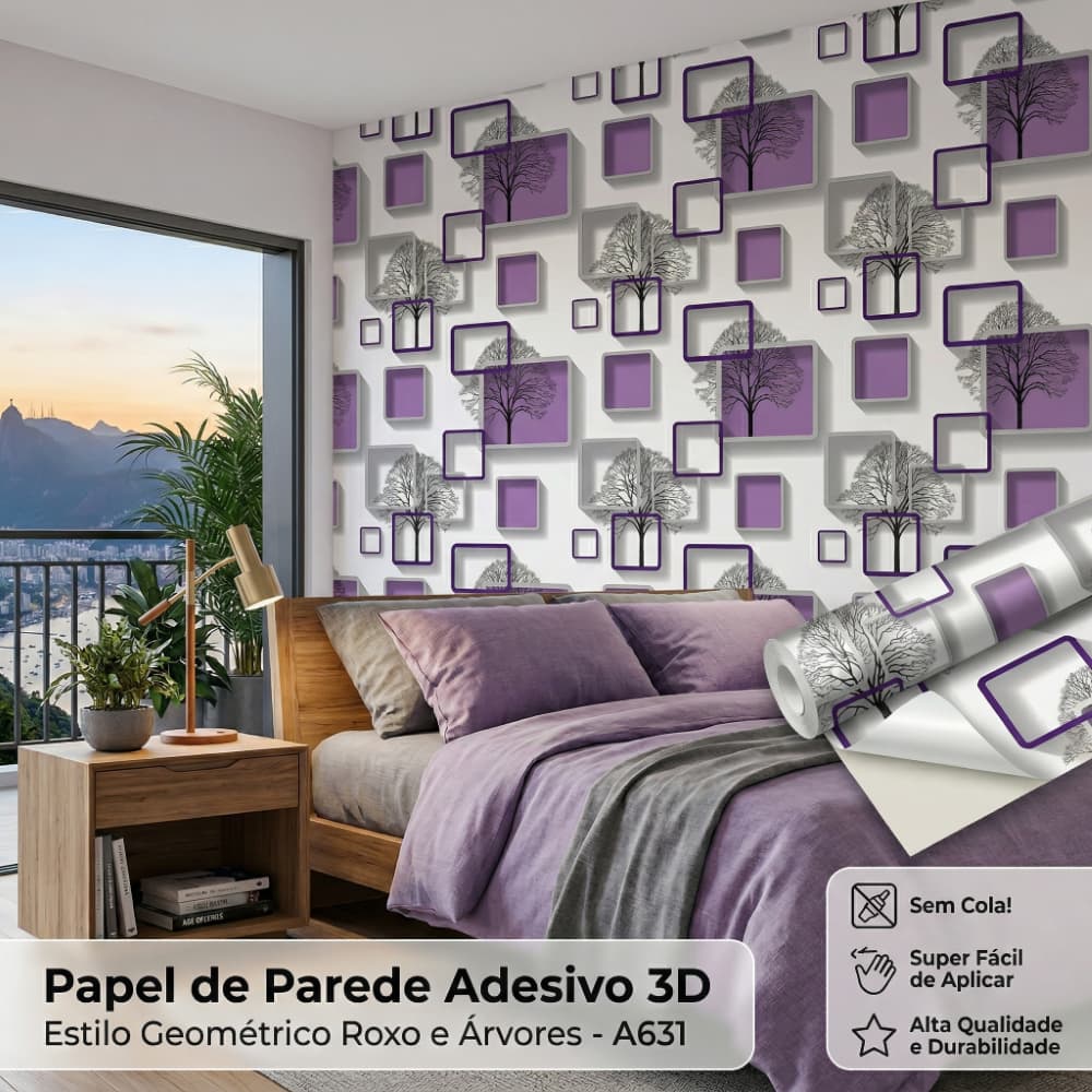 Papel Adesivo Roxo Decorativo Quarto Crianças Móveis Parede 5m