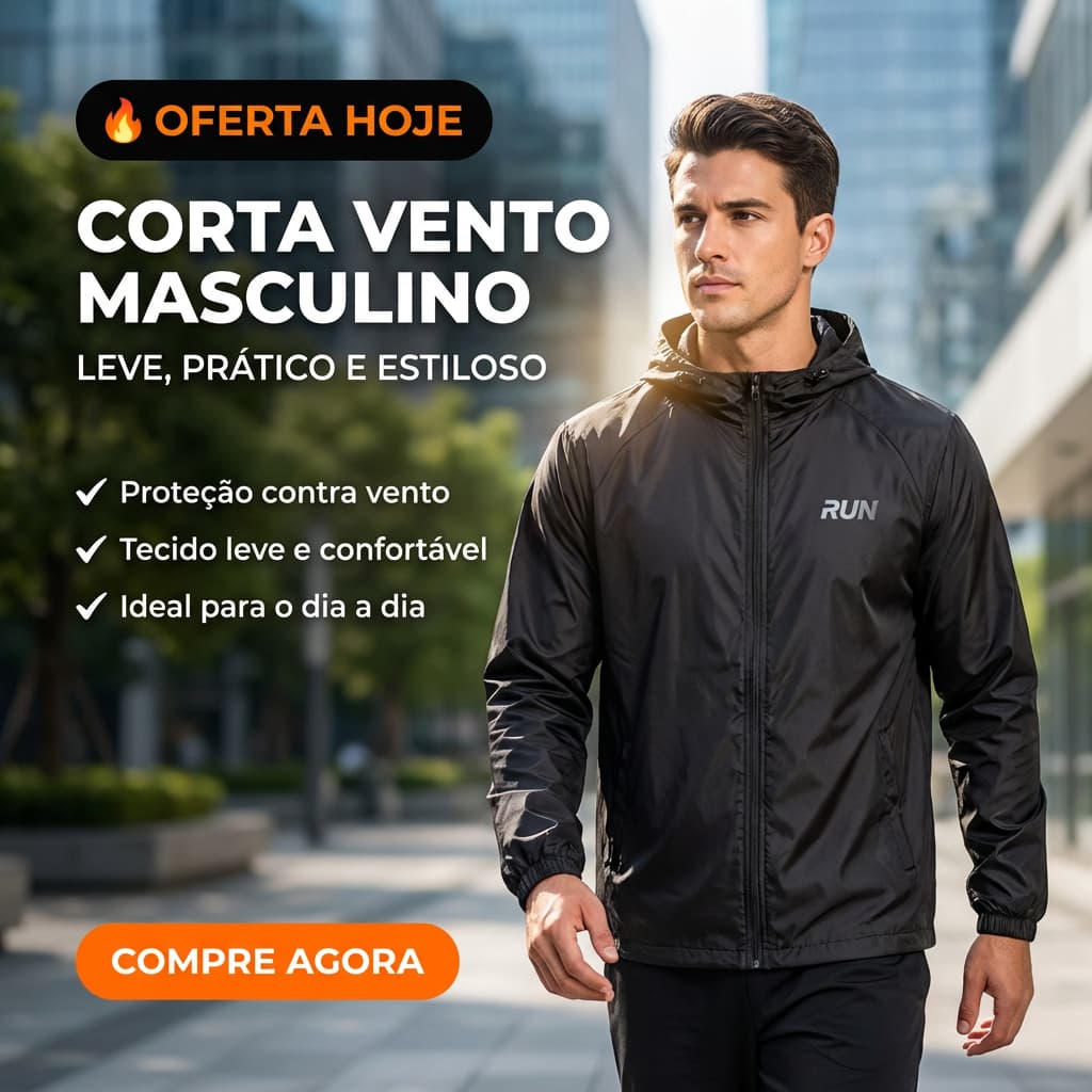 Jaqueta Corta Vento Masculino Lisa RUN com Capuz  Bolso Ziper