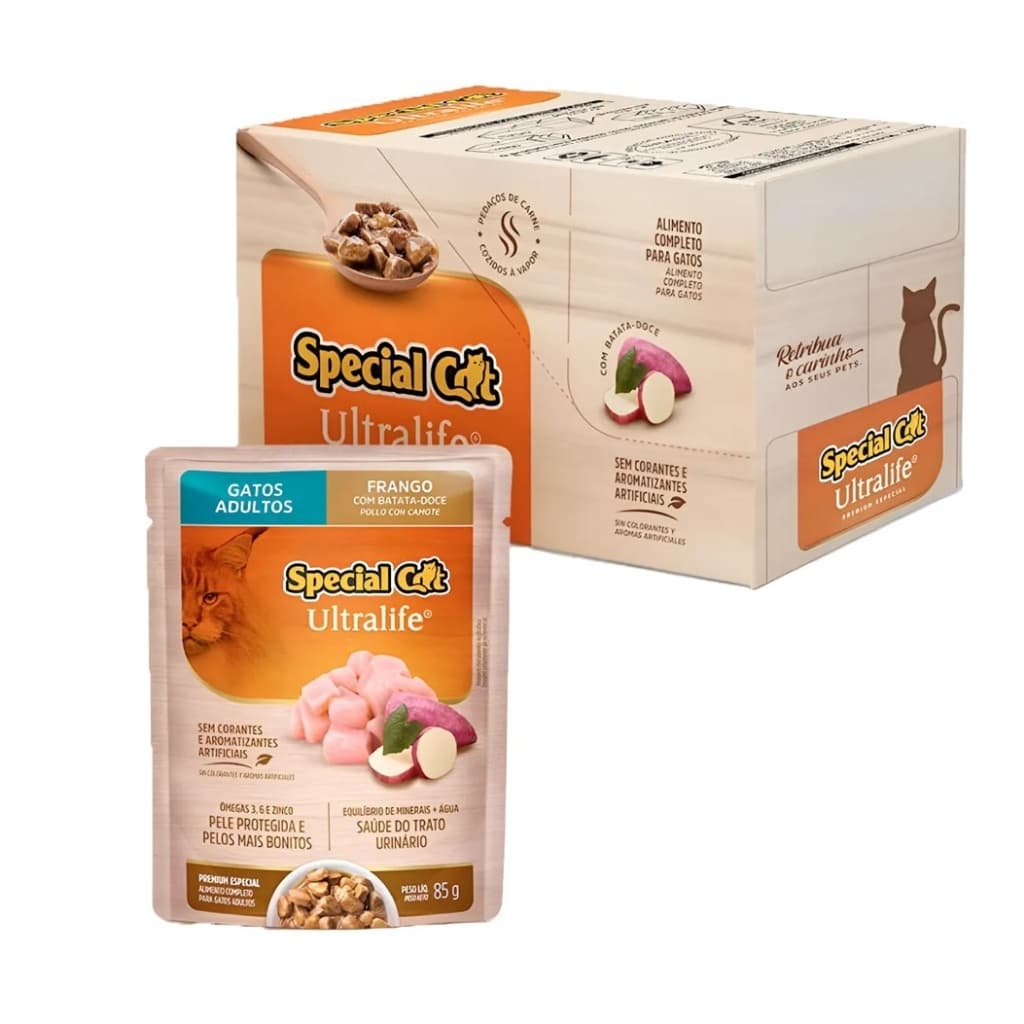 Ração Úmida para Gatos Adultos Special Cat Ultralife Sachê 85g Sabor Frango (Kit's 3, 12  e 6)