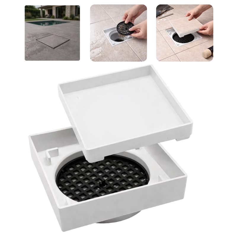 Ralo Oculto 10x10 ABS para Porcelanato Invisível Banheiro e Lavabo Preto Branco Cinza Bege