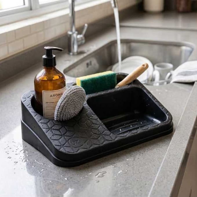 Organizador de Pia com Porta Detergente e Esponja Preto UZ