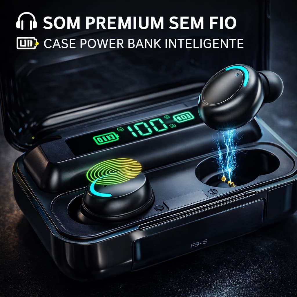 F9-5 M10 Fone Ouvido Sem fio Bluetooth V5.3 Carregador de celular Power Bank