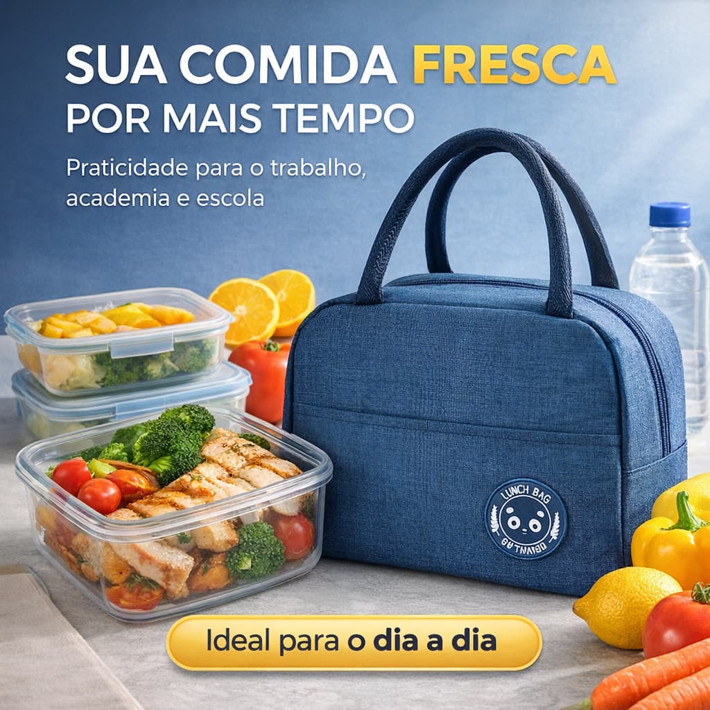 Bolsa Térmica Lancheira Marmita 4L com Bolso Lateral e Alca reforcada Compacta, Resistente
