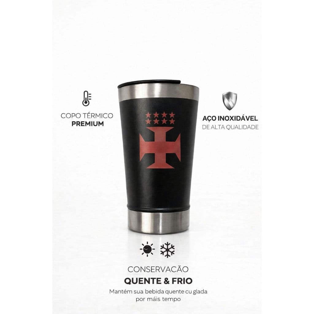 Copo Térmico Vasco 502ml Inox – Mantém Bebidas Quentes e Frias | Torcedor Vascaíno