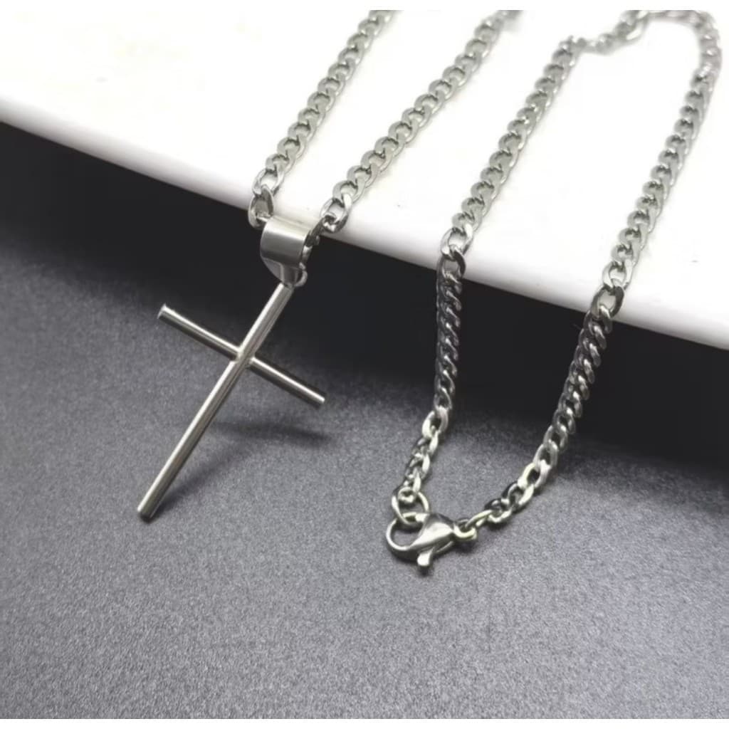 Corrente Colar de 60cm+ pulseira Masculina Banhada a Aço Inoxidável Pingente Cruz Palito