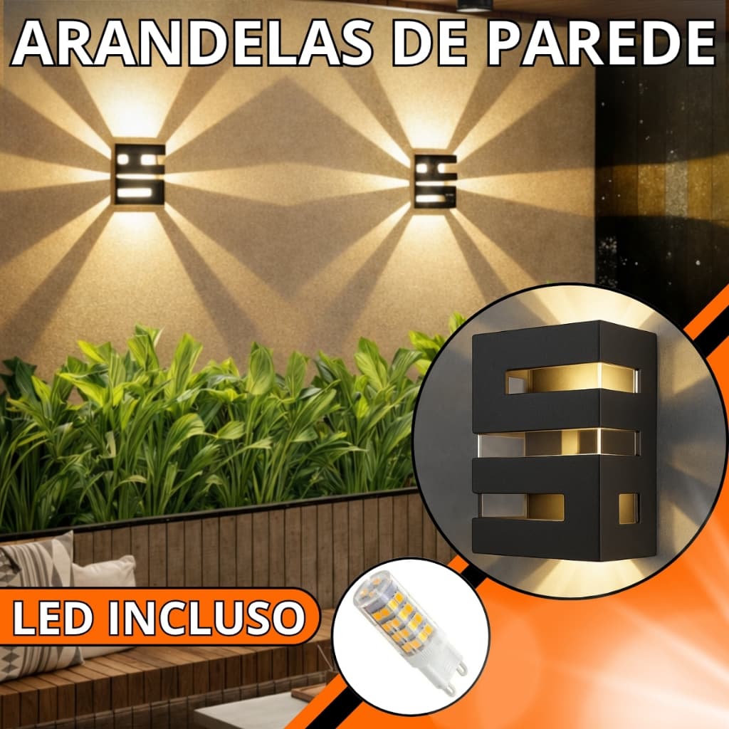 Kit Até 6 Arandelas de Parede LED Incluso A Prova D'Água Ambiente Interno e Externo Bi-Volt