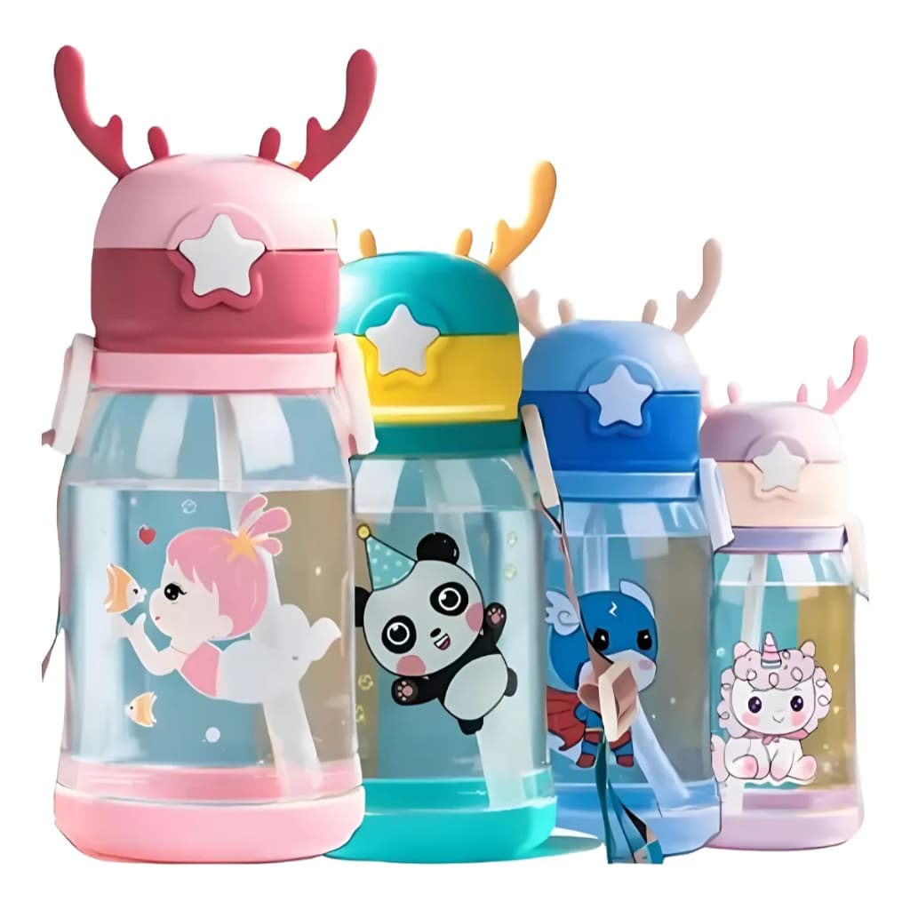 Garrafa Infantil 600ml Personagens Fofos Com Trava E Alça