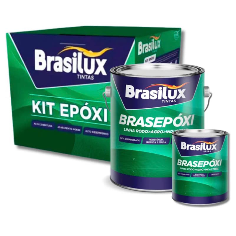Kit Epóxi Brasilux 3,6L com Catalisador Tinta Industrial Para Pisos Paredes Metais Várias Cores