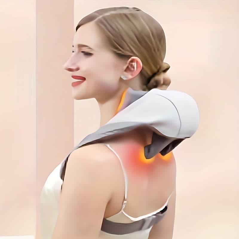 Massageador De Pescoço Inteligentes De Compressão Sem Fio Alívio De DorVerde MusgoBege