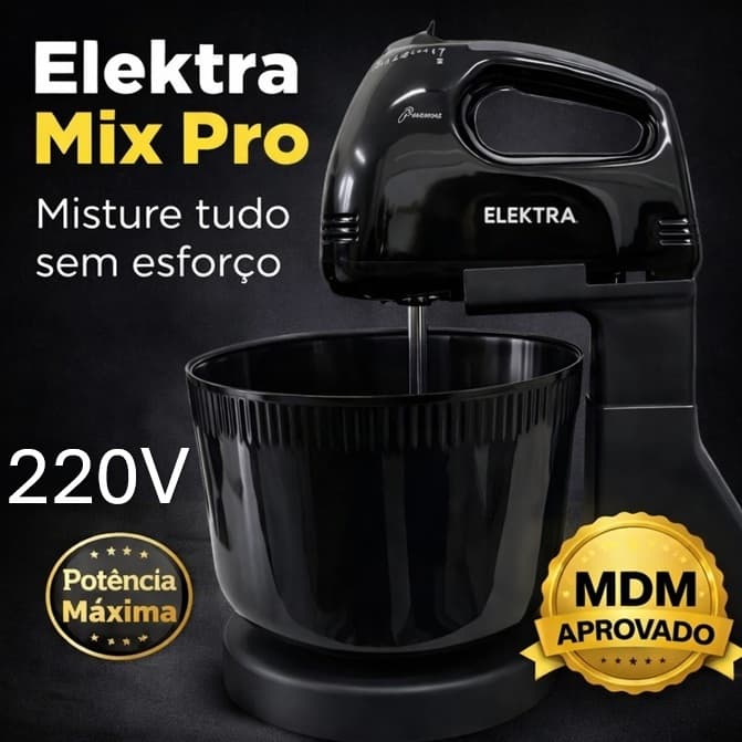 Elektra Mix Pro Batedeira Elétrica Potente 2L Automática 220V Cozinha Prática Massas Bolos Cremes