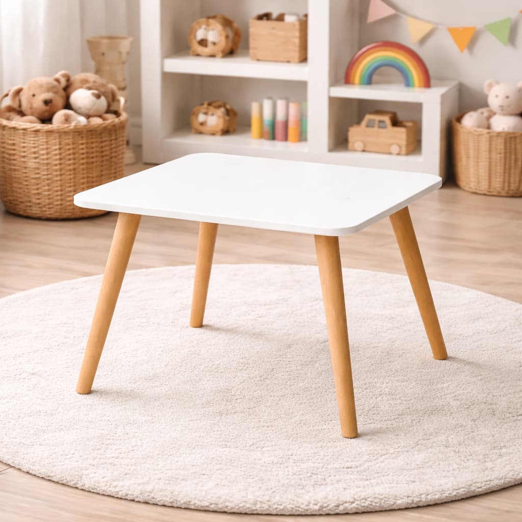 Mesa Infantil MDF Didática Bordas Arredondadas Pés Madeira Maciça Educativa Quarto de Criança