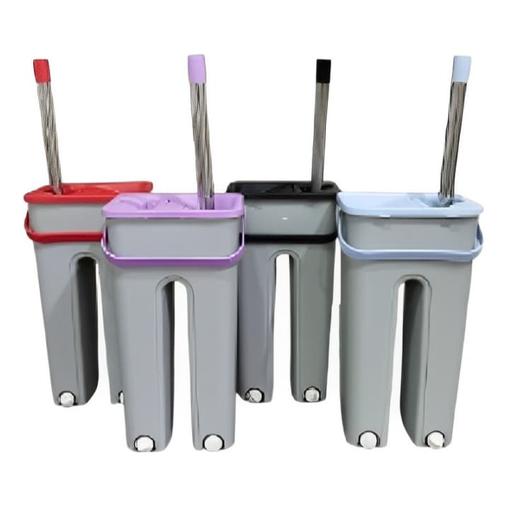 MOP FLAT ESFREGÃO PLANO SLIM GIRATÓRIO 360º COM BALDE PARA LIMPEZA EM PLÁTICO PANO MICROFIBRA E CABO RODO METAL ECO'S