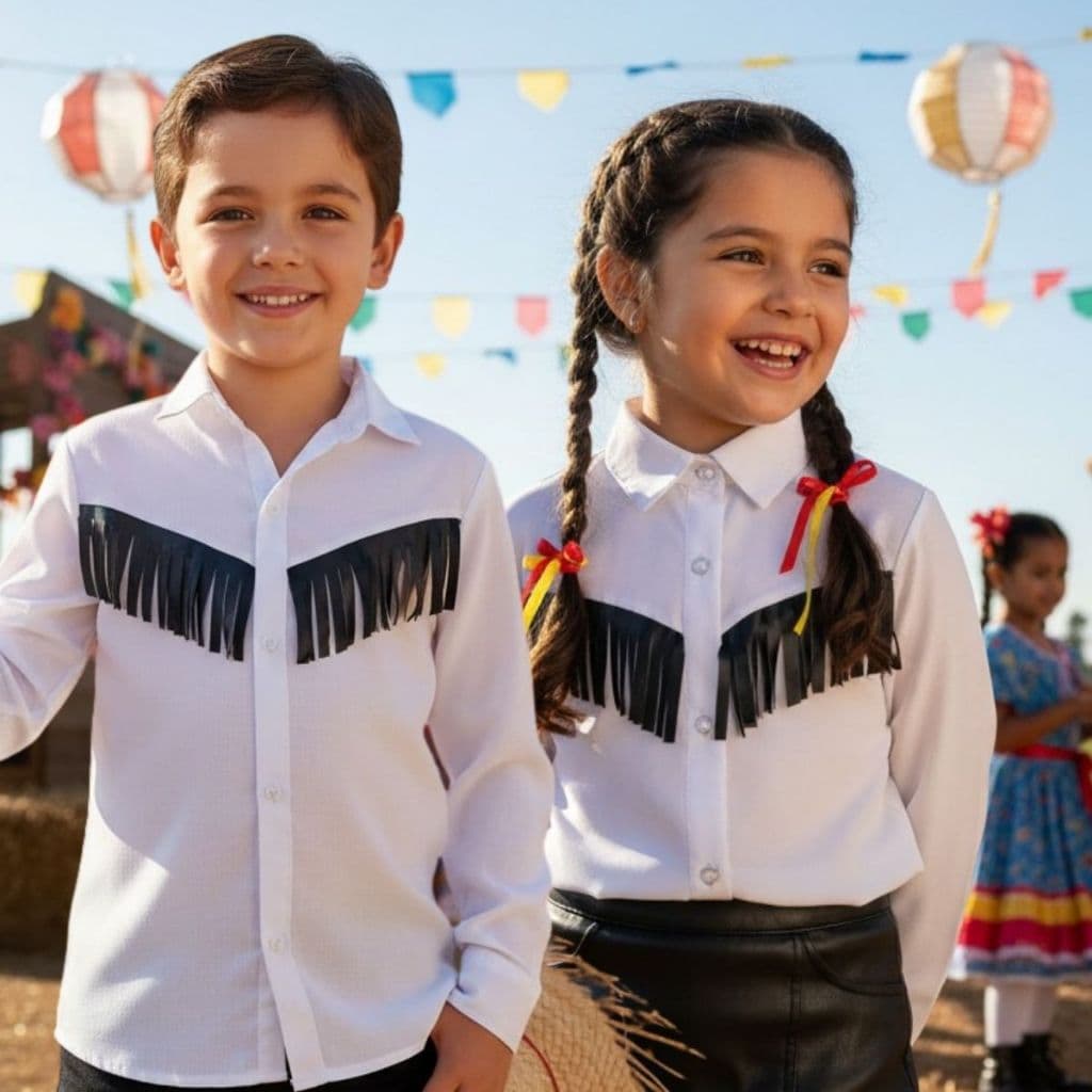 Camisa Country Infantil Branca Unissex Festa Junina