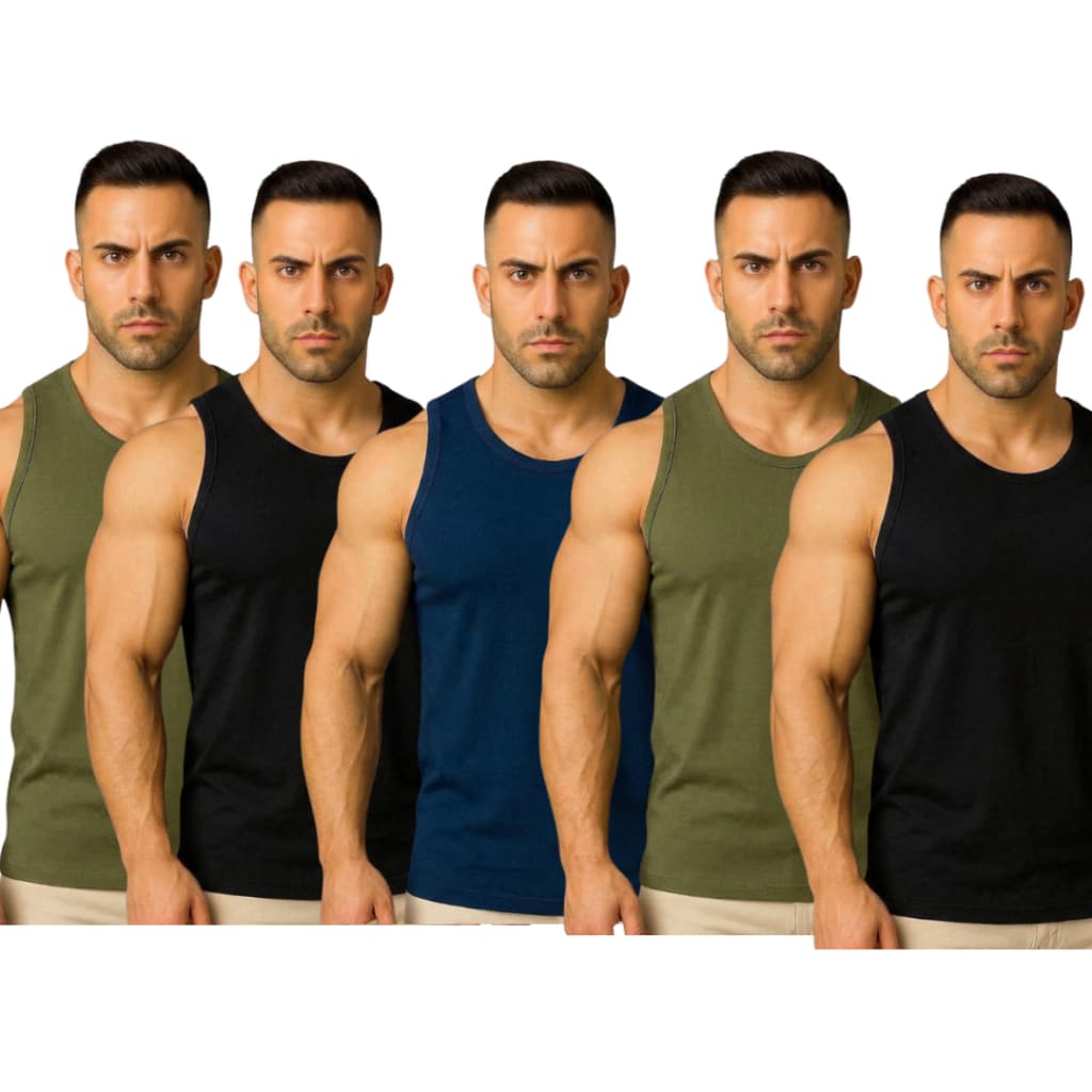 Kit 5 Peças - Camiseta Regata Masculina Esportiva p Treino Corrida Dry Fit com Proteção UV - Brousse